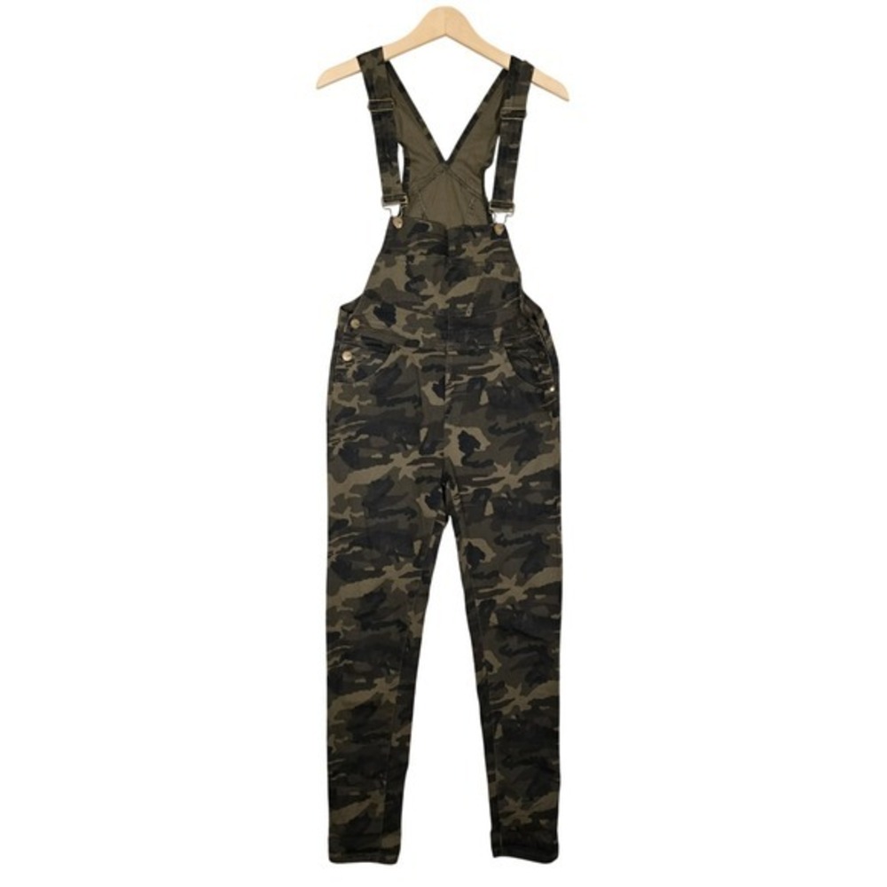 American Bazi Women's Camouflage Skinny Fit Y2K Style Stretch Denim Overalls M